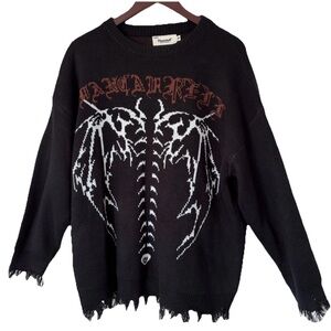 Vancarhell Vtg Dark Gothic Black Grunge Oversized Sweater Hip Hop Knitwear M-L